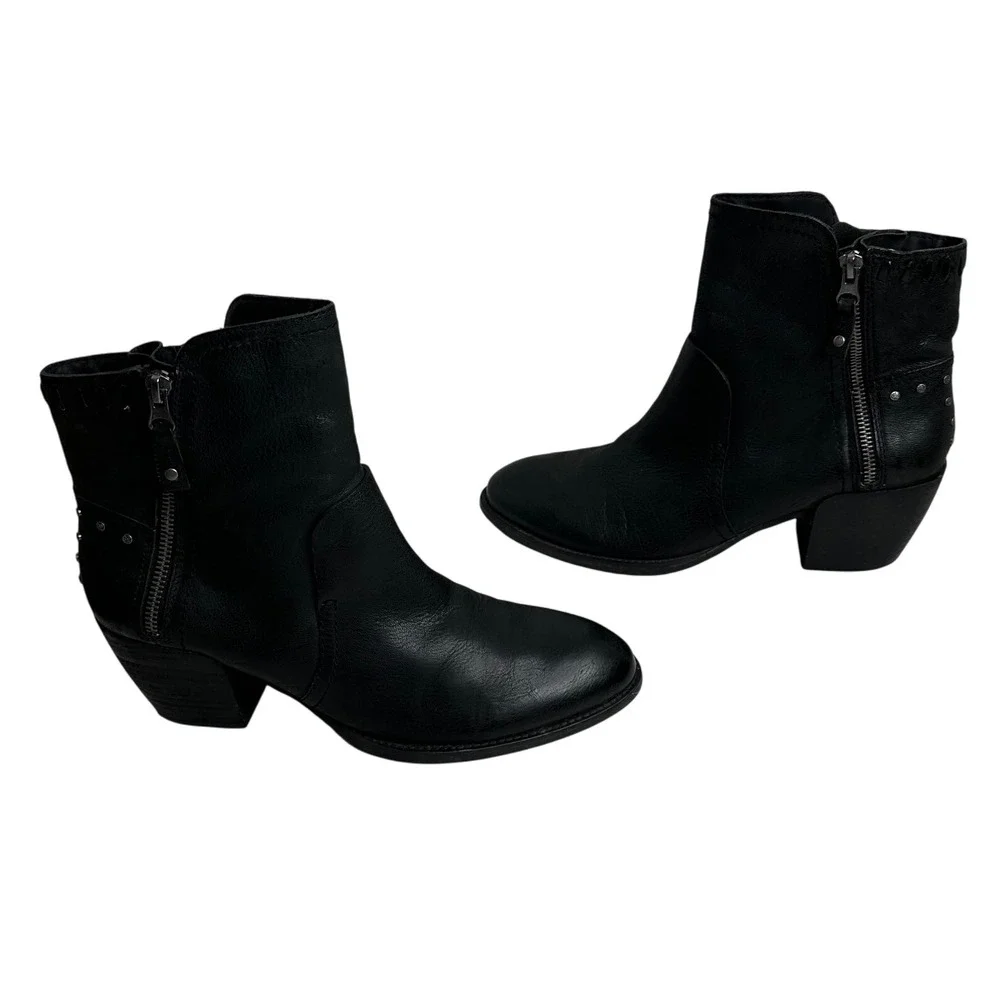 OTBT Red Eye Black Leather Moto Ankle Boots Women's 9.5‎ Side Zip Studded Grunge